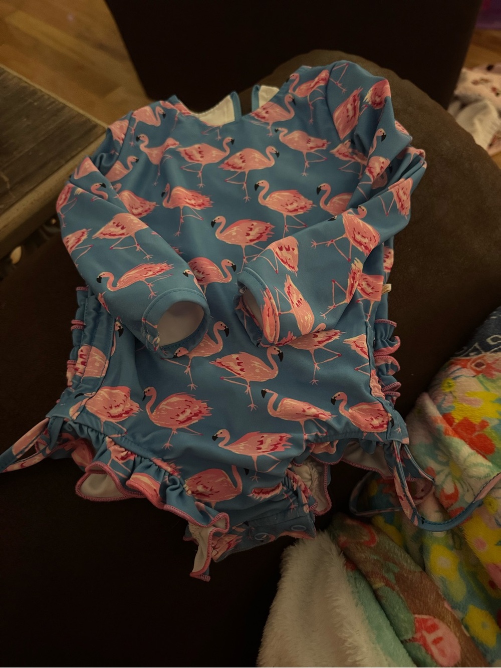 SweetHoney Blue & Pink Flamingo One-Piece Bodysuit